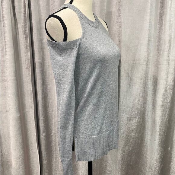 AQUA Silver Lurex Cold Shoulder Sweater NWT - Picture 2 of 5